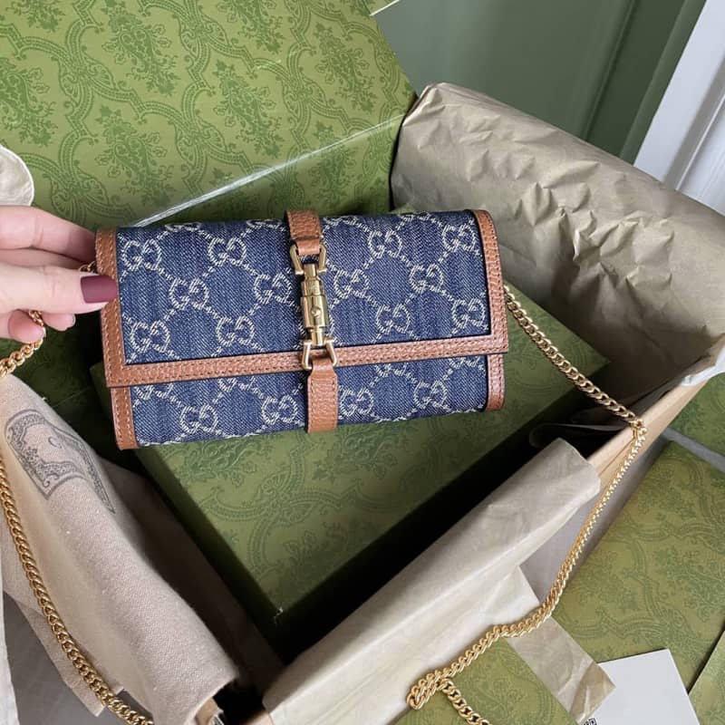 Gvc*1 Jackie 1961 Chain Wallet Organic GG Denim Raplica 652681
