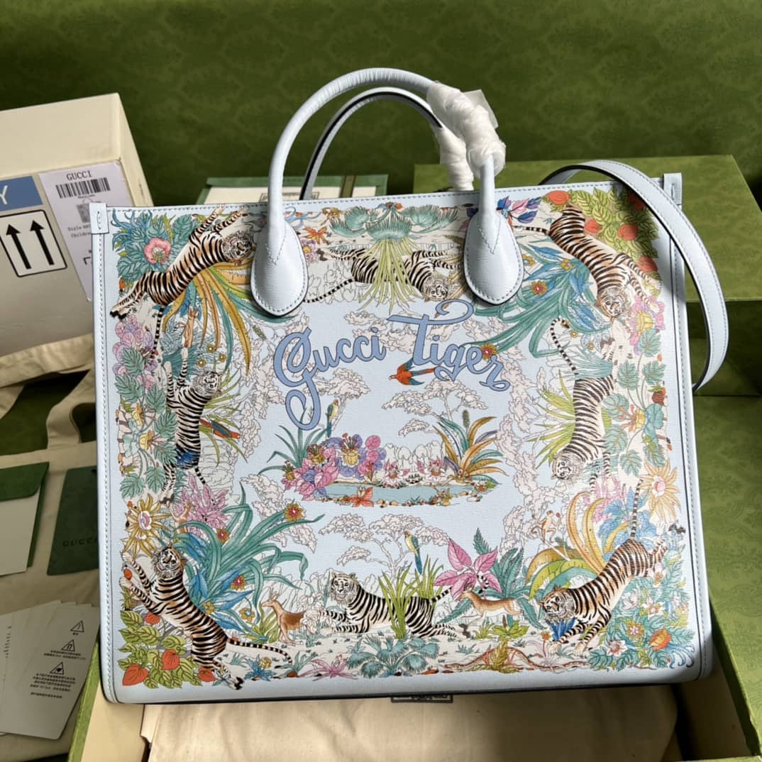 Gvc*1 Tiger Medium Tote Bag Light Blue 687827 Replica
