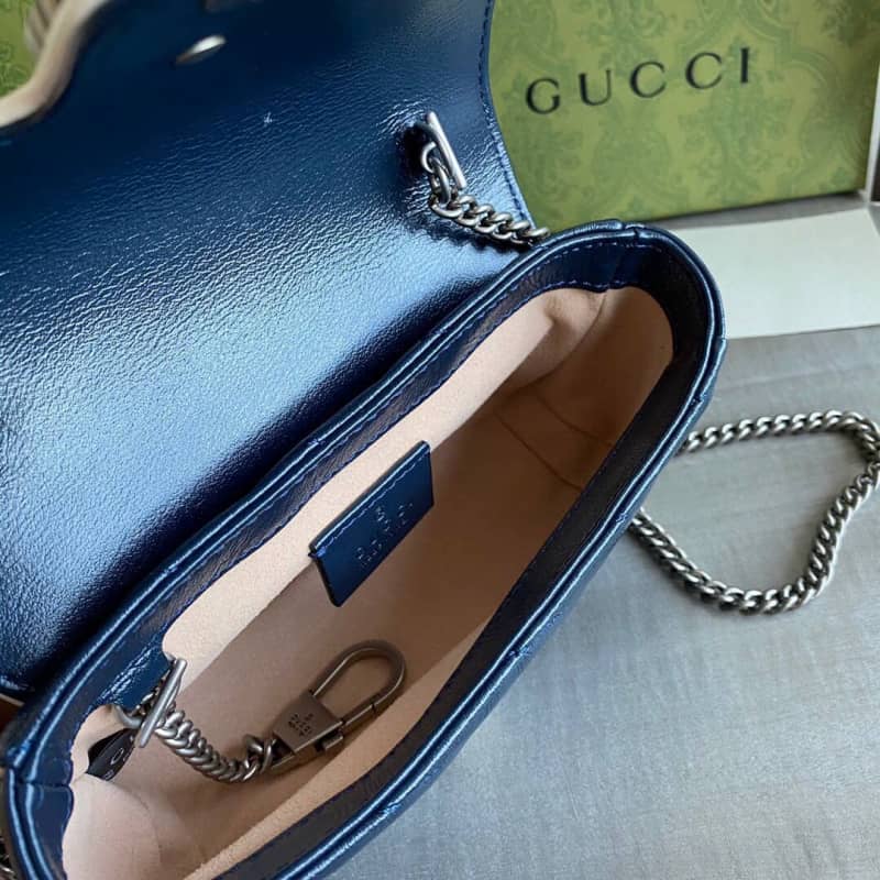 Gvc*1 GG Marmont Mini Matelasse Leather Shoulder Bag Replica Blue 574969