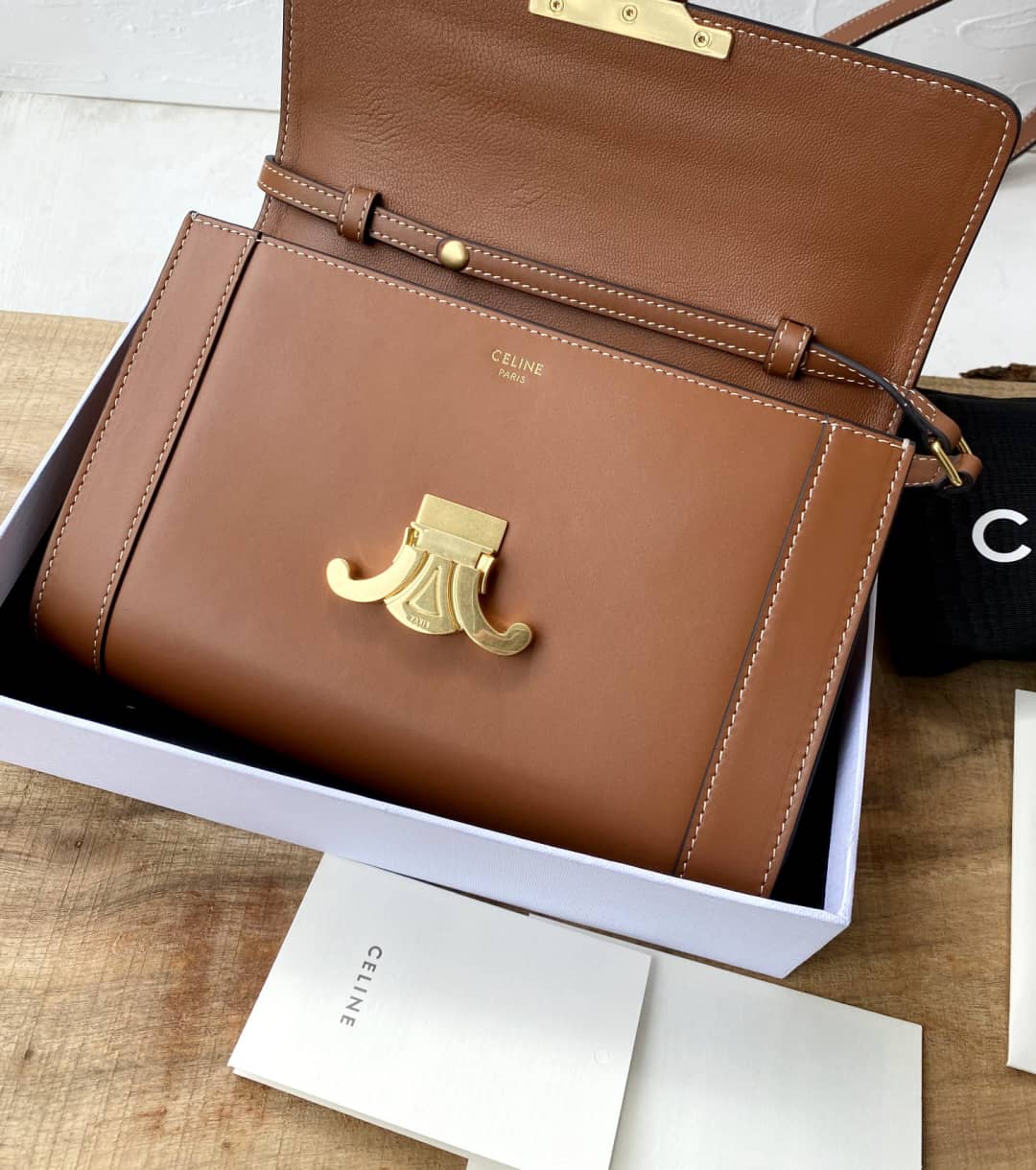 Ce1i*e Triomphe Bag Dupe Calf Leather Shoulder Strap Triomphe Replica Bag