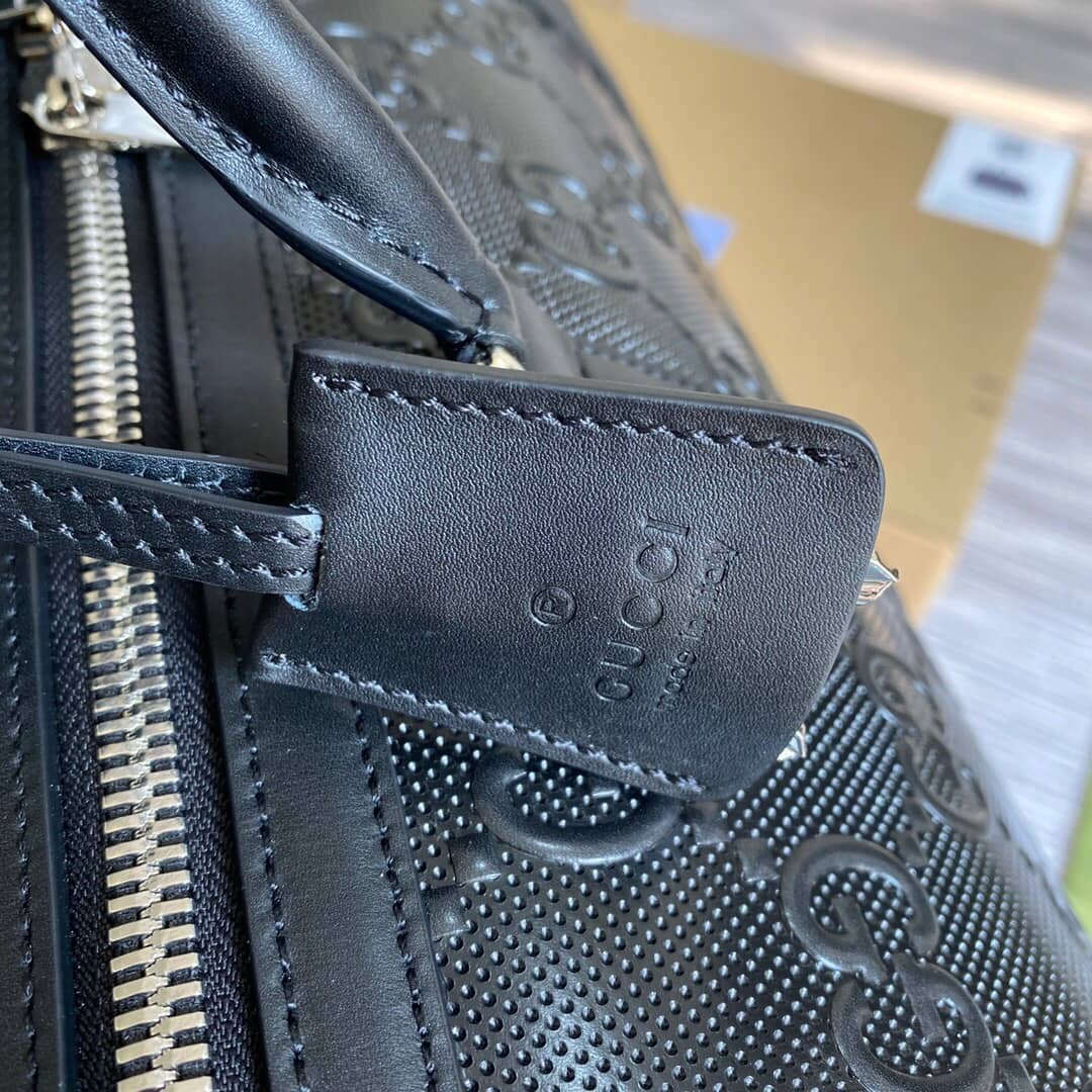 Gvc*1 GG Embossed Perforated Leather Duffle Bag Replica Black 625768