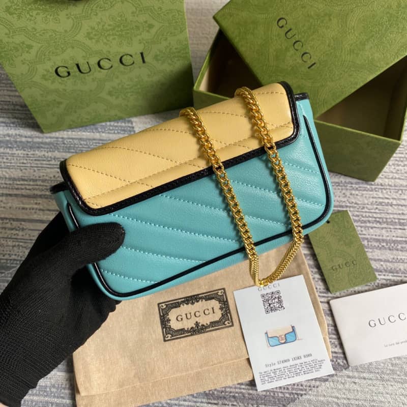 Gvc*1 GG Marmont Mini Matelasse Leather Shoulder Bag Replica Yellow Blue 574969