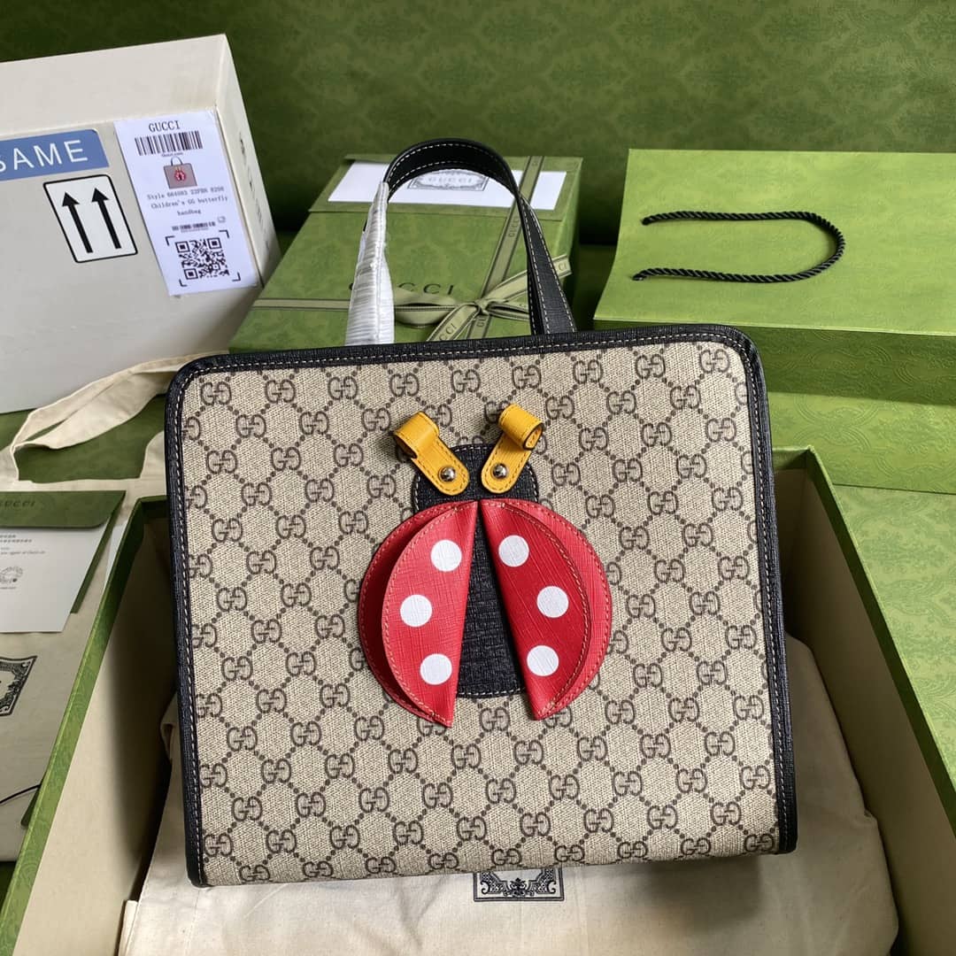 Gvc*1 GG Svp*me Children Ladybug Canvas Tote Replica 664083