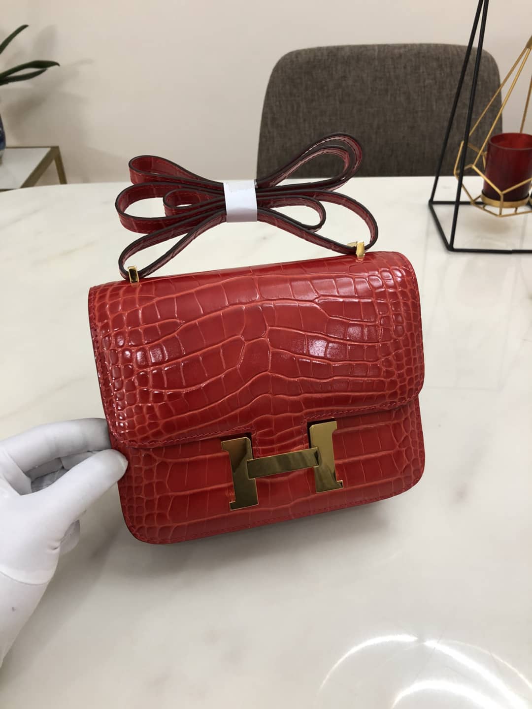H**me5 Replica Constance 18CM Crocodile Shiny Bag