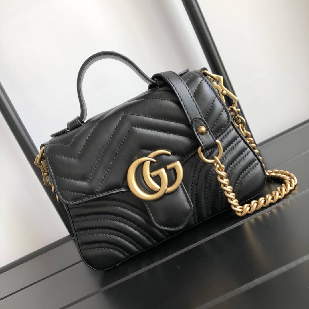 Gvc*1 GG Marmont Mini Leather Top Handle Bag Replica Black 547260