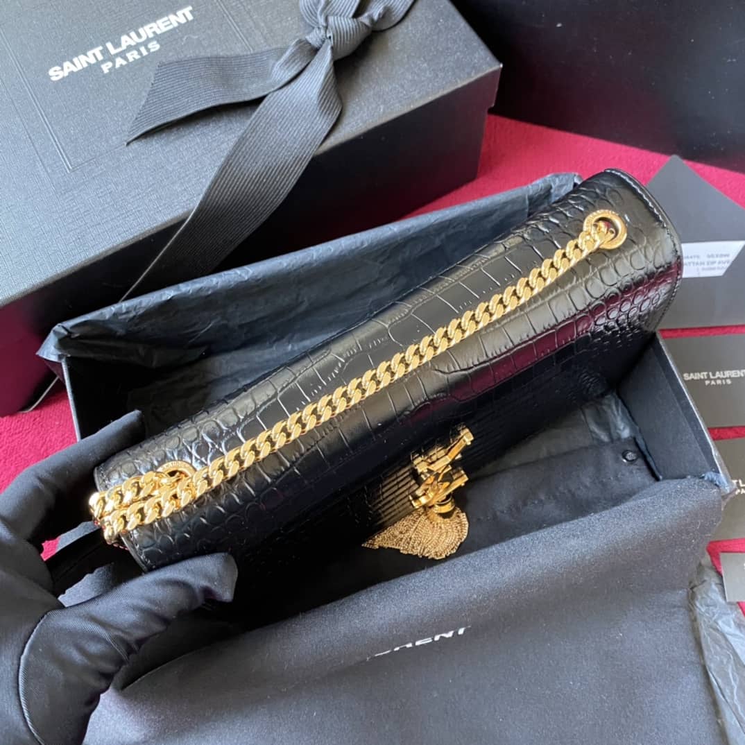 Y51 Monogram Kate Tassel Embossed Crocodile Shiny Leather Cohotbag