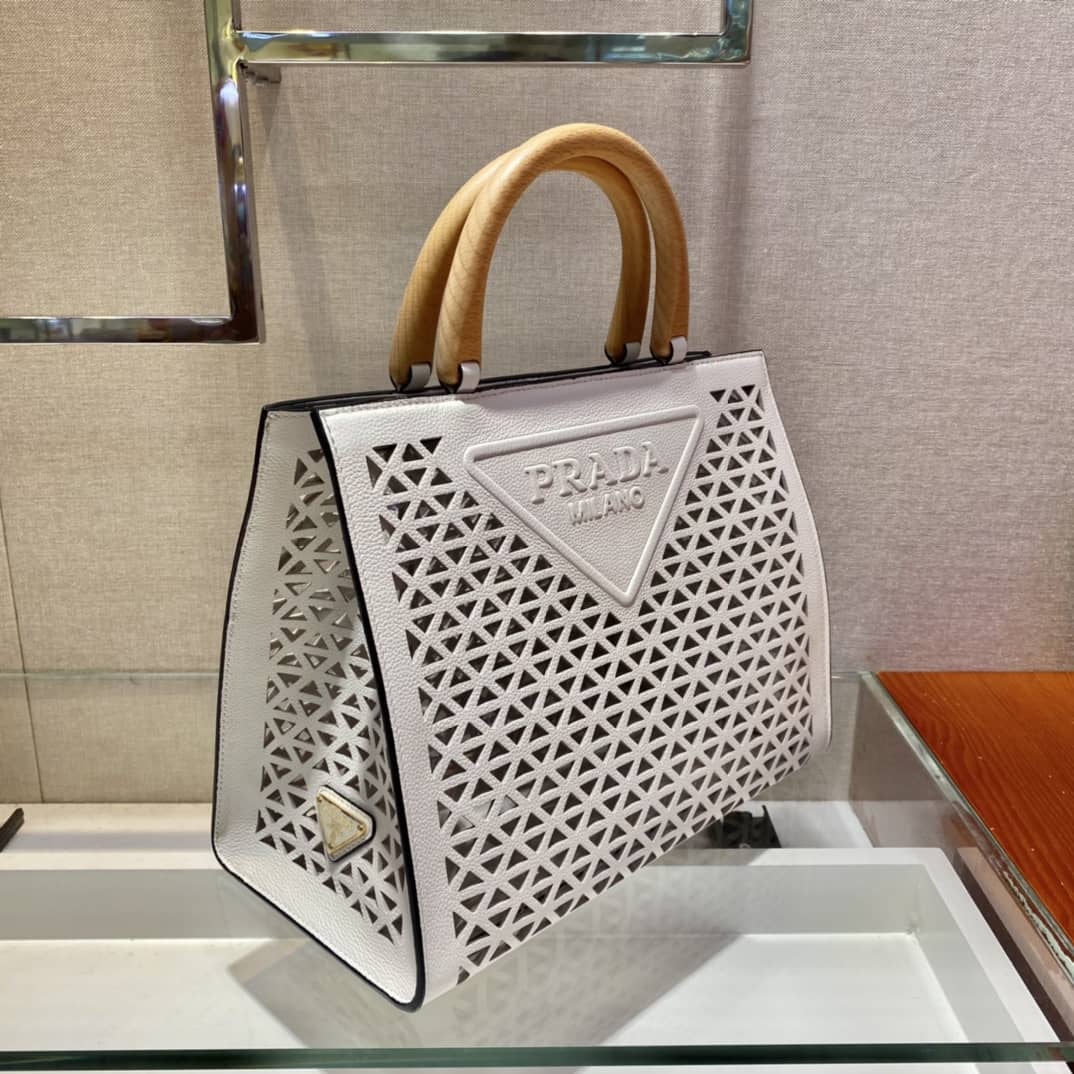 Pra*a Hollow Out Cowhide Leather Beech Tote