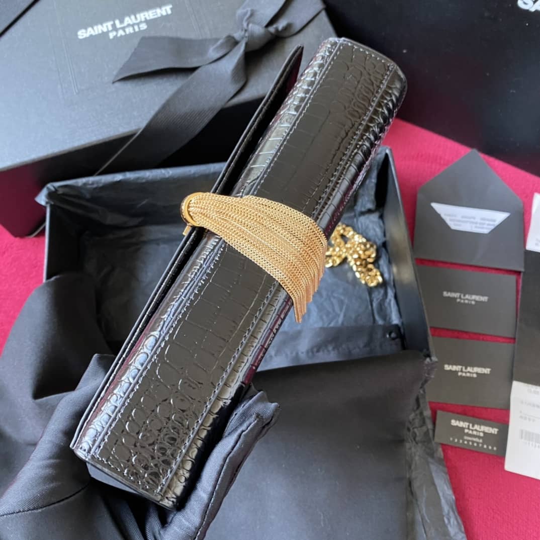 Y51 Monogram Kate Tassel Embossed Crocodile Shiny Leather Cohotbag