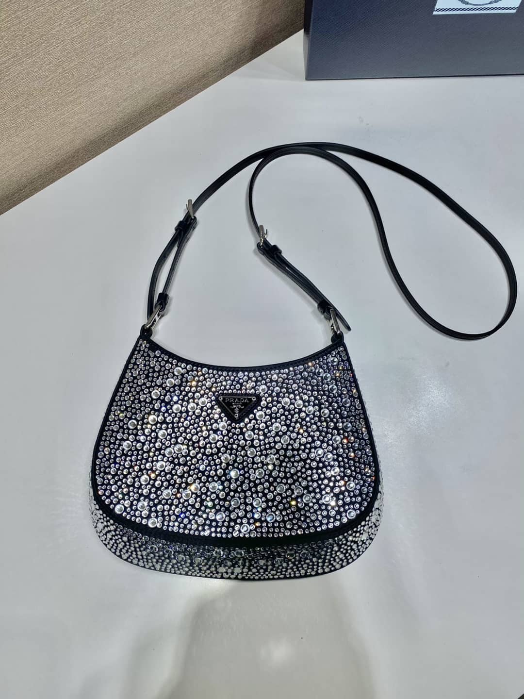 Replica Pra*as Cleo Satin Bag With Appliqusin In Wisteria