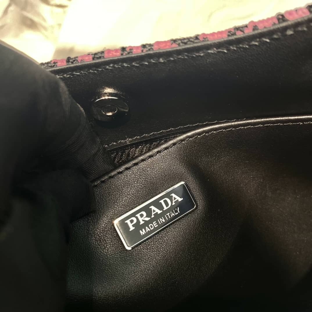 Pra*a Cleo Bag Dupe Jacquard Knit And Leather Replica Bag