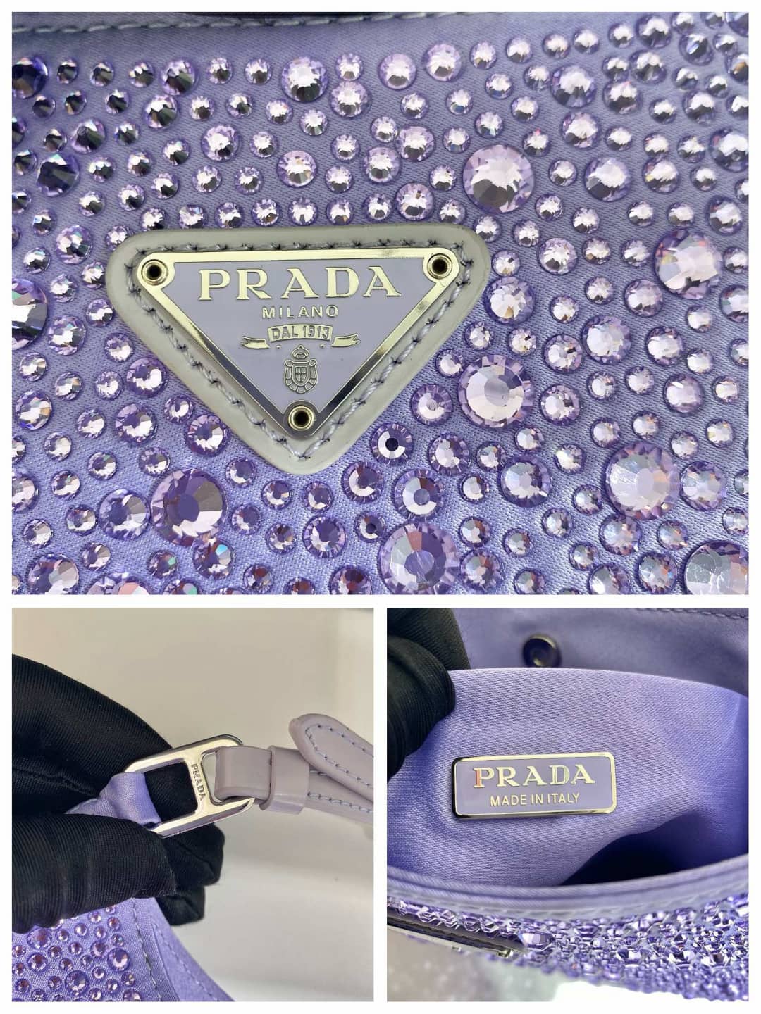 Pra*a Cleo Bag Dupe Satin Bag With Appliqusin In Wisteria