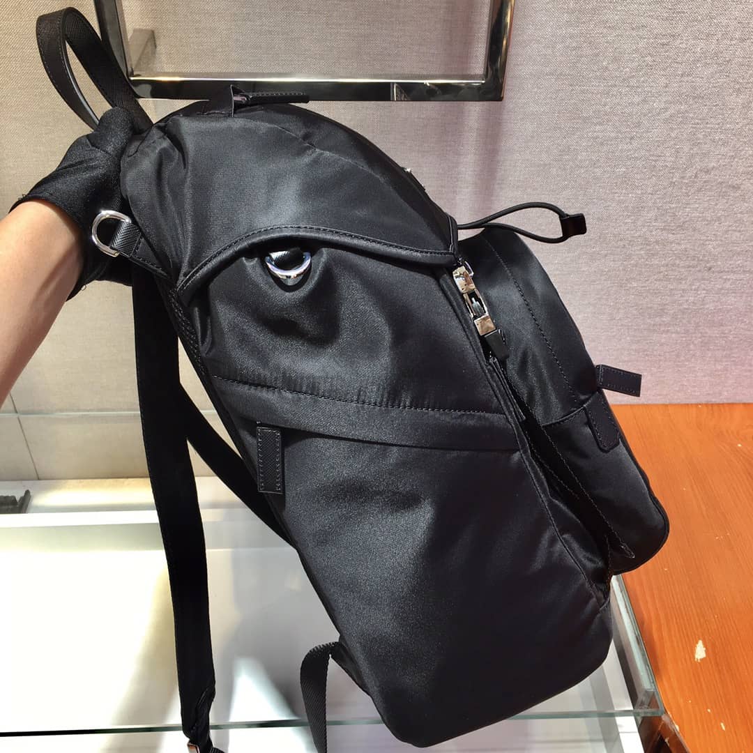 Pra*a Backpack Dupe Black Nylon Saffiano Leather