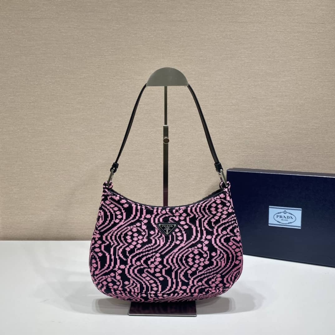 Pra*a Cleo Bag Dupe Jacquard Knit And Leather Replica Bag