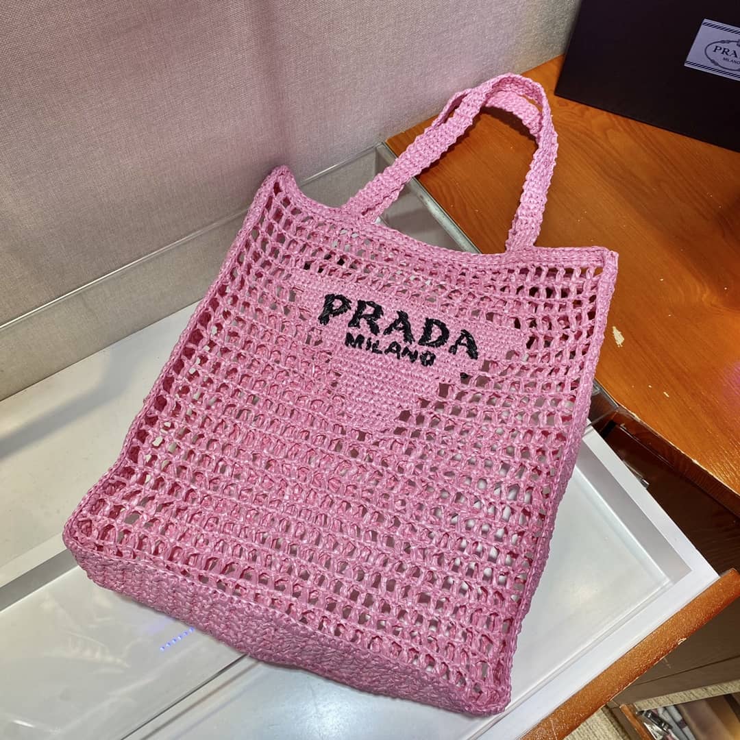 Pra*a Raffia Leather Replica Tote