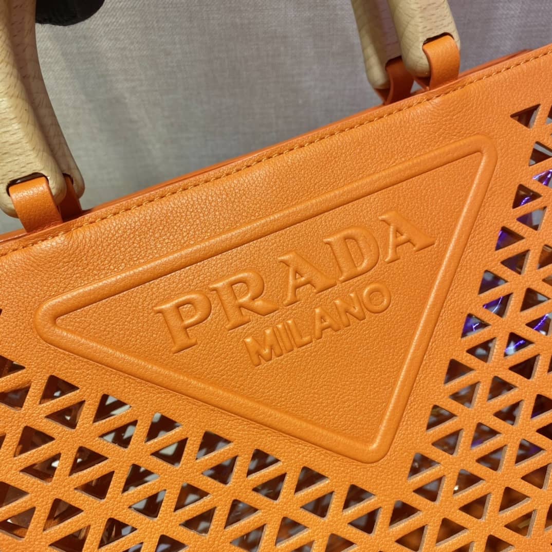 Pra*a Hollow Out Cowhide Leather Beech Tote