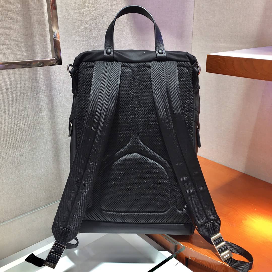 Pra*a Backpack Dupe Black Nylon Saffiano Leather