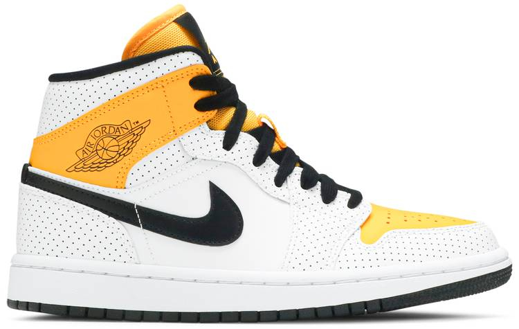 Wmns Air Jordan 1 Mid  Perforated   White University Gold  BQ6472-107