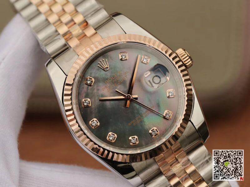 Replica R01ex Date-Just 36mm 1:1 Best Edition Gray Dial D1am0nd Markers 18K Gold Wrapped Swiss ETA3135