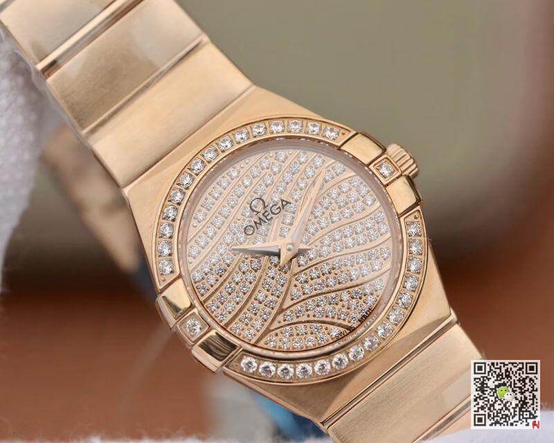 Replica 0me*ga Constellation 27mm Quartz Ladies 18K Rosegold TW Factory 1:1 Best Edition Swiss Eta Quartz 1376