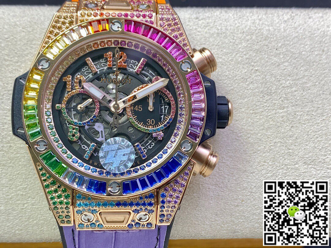 Replica Hublot BIG BANG Unico 411.OX.9910.LR.0999 1:1 Best Edition ZF Factory Rainbow Rose Gold Case