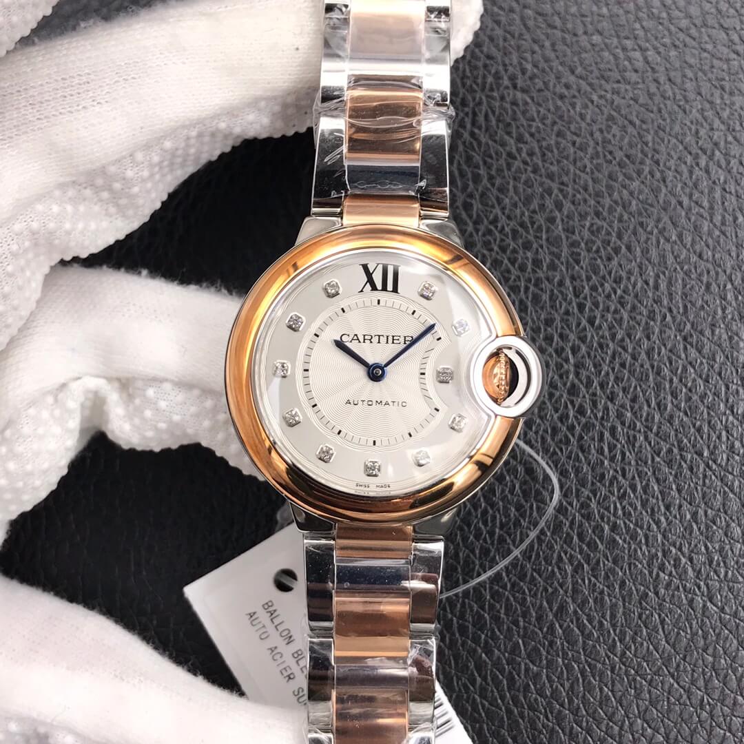 Replica Ballon Bleu De Ca*t1er 28MM 1:1 Best Edition V6 Factory V8 Silver Dial Gold Strap
