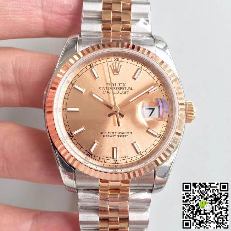 R01ex Dupe Datejust 36mm 116234 Mechanical Watches 1:1 Best Edition Swiss ETA3135 Rose Gold Dial