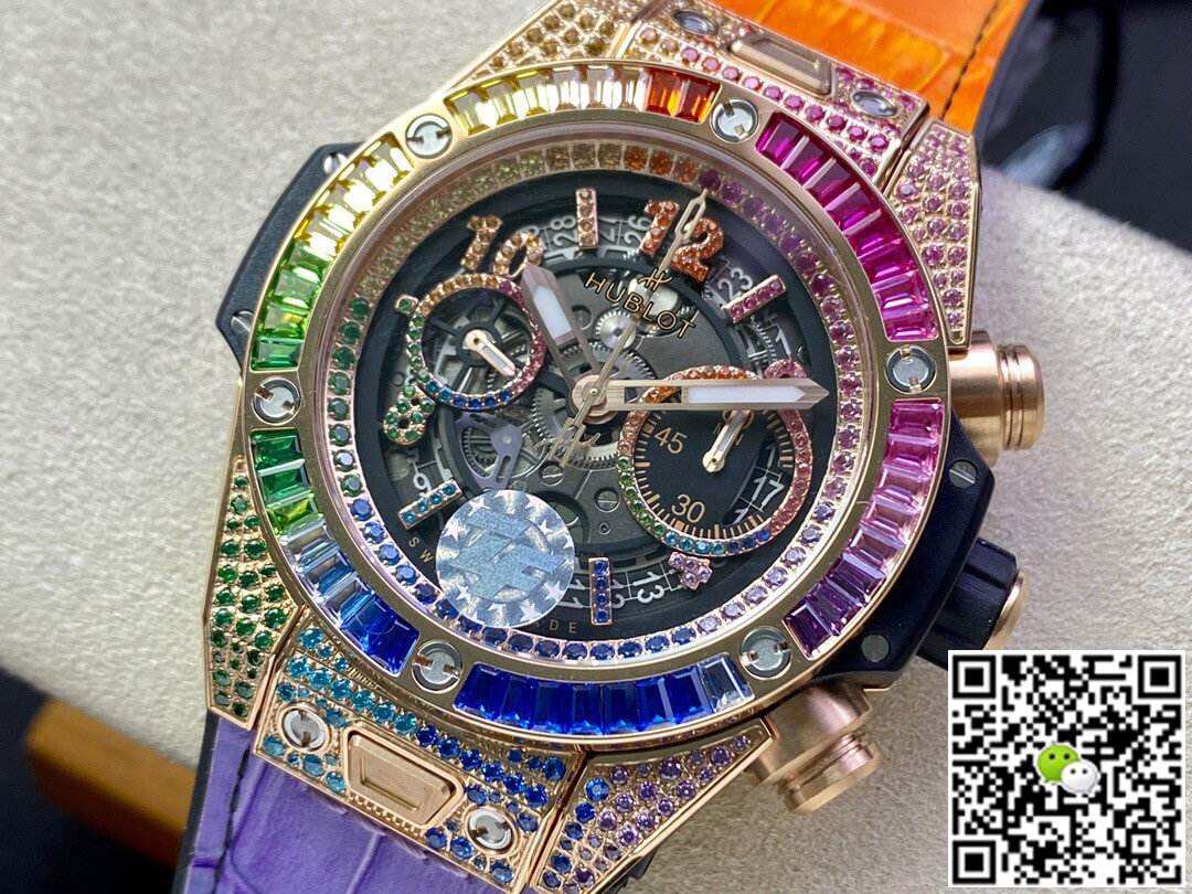 Replica Hublot BIG BANG Unico 411.OX.9910.LR.0999 1:1 Best Edition ZF Factory Rainbow Rose Gold Case