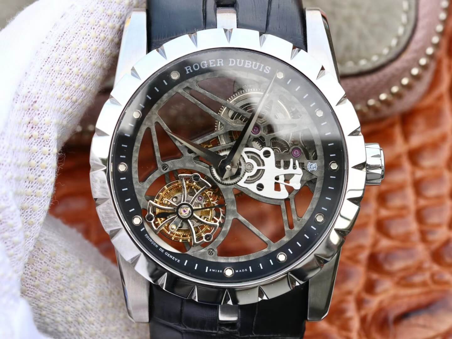 Replica Roger Dubuis Excalibur RDDBEX0393 1:1 Best Edition JB Factory Tourbillon Skeleton Dial