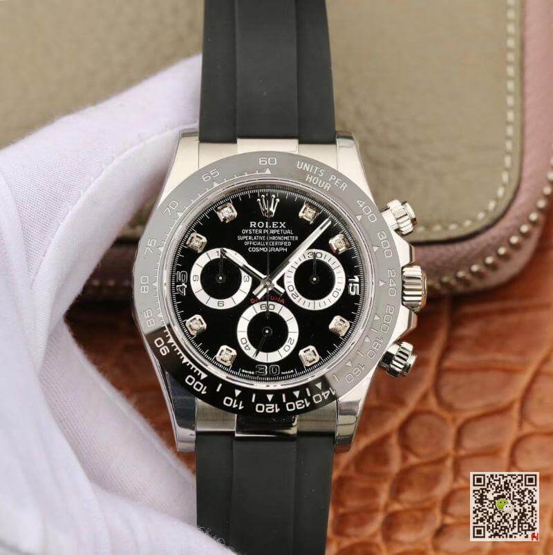 R01ex Daytona Replica  Cosmograph 116519 Noob Factory 1:1 Best Edition D1am0nds Markers Swiss ETA4130 Black Rubber Strap