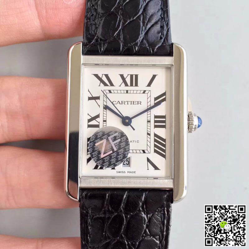 Ca*t1er Replica Tank Solo W5200027 ZF Factory 1:1 Best Edition Mechanical Watches Swiss ETA9015 Black Leather Strap