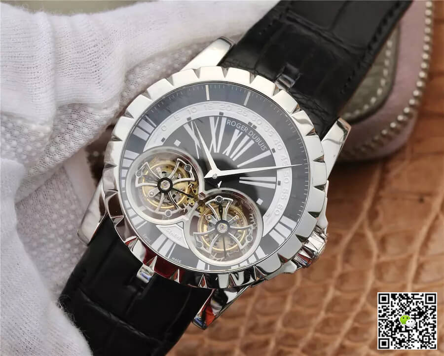 Replica Roger Dubuis Excalibur RDDBEX0291 1:1 Best Edition JB Factory Tourbillon White Shell Black Dial