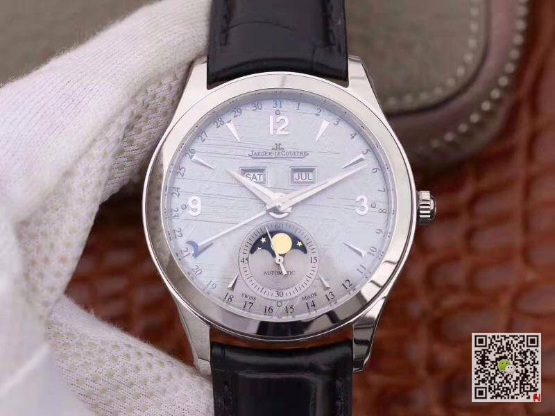 Replica Jaeger-LeCoultre Master Calendar 1558420 OM factory 1:1 Best Edition Swiss ETA866 Silver Dial Black calf leather strap