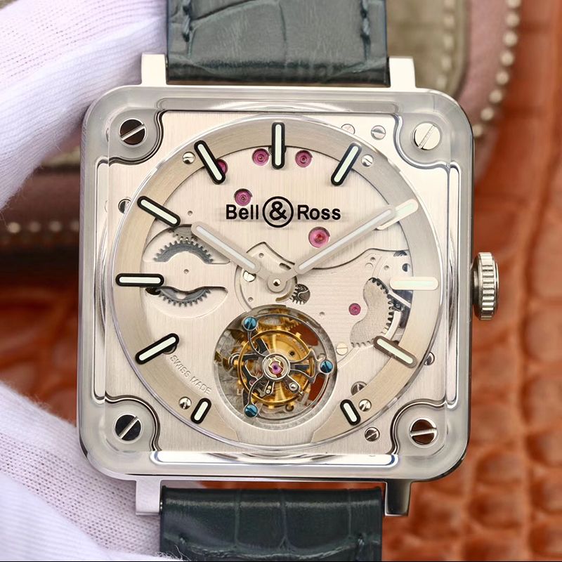Replica Bell   Ross BR-X2 Tourbillon 1:1 Best Edition Men Watches Steel Dial Swiss ETA380 Tourbillon Movement Leather Watch Strap