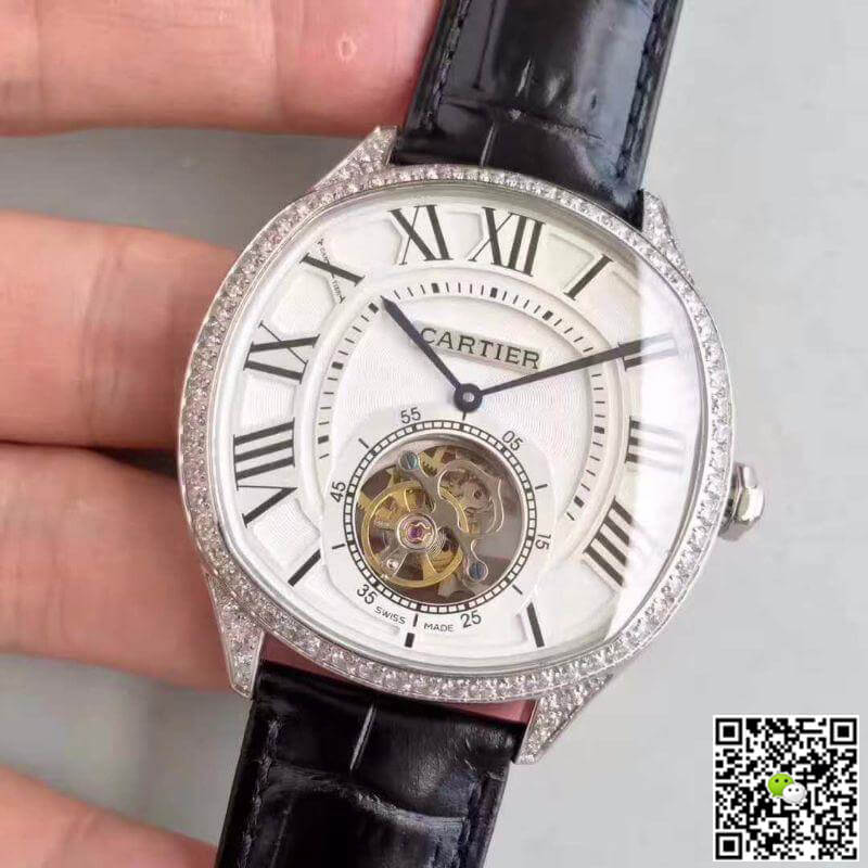 Replica Drive De Ca*t1er W4100013 Men Watches 1:1 Best Edition Swiss Tourbillon Black Leather Strap
