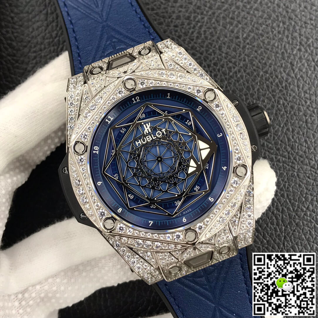 Replica Hublot Big Bang 1:1 Best Edition WWF Factory Full D1am0nd Blue Dial