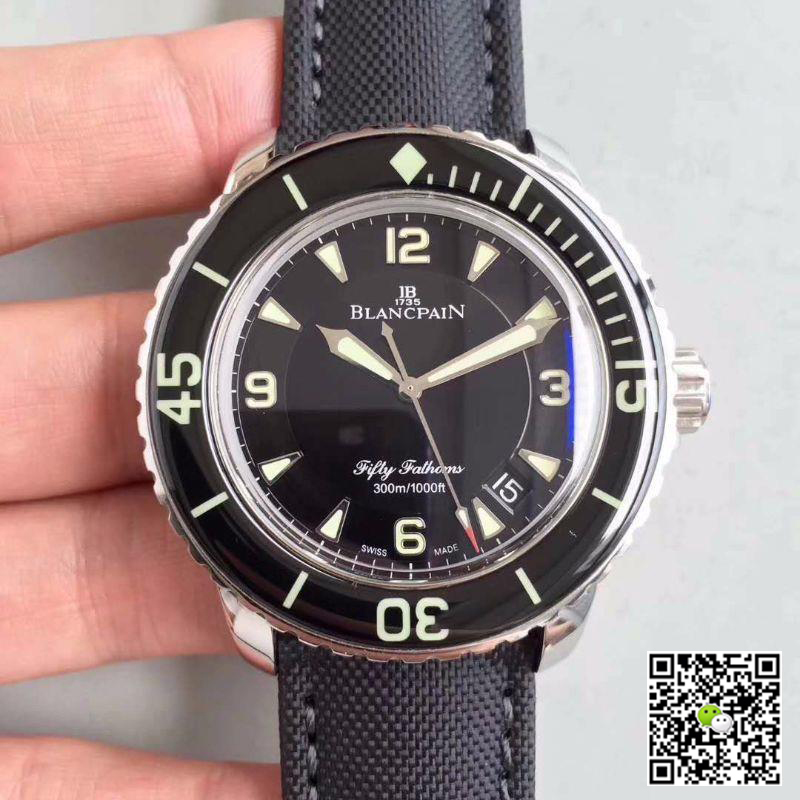 Replica Blancpain Fifty Fathoms 5015-1130-52 ZF Factory 1:1 Best Edition Swiss ETA2836-2 Black Sail-canvas Strap