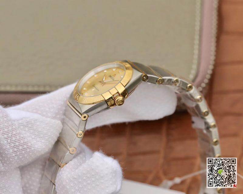 Replica 0me*ga Constellation 27mm Quartz Ladies TW Factory 1:1 Best Edition Swiss Eta Quartz 1376 Gold Dial