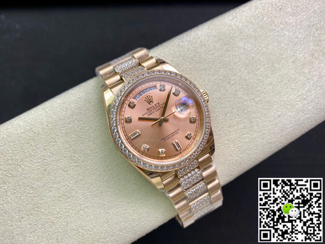 Replica R01ex Day Date M128345RBR-0020 1:1 Best Edition EW Factory Rose Gold Dial