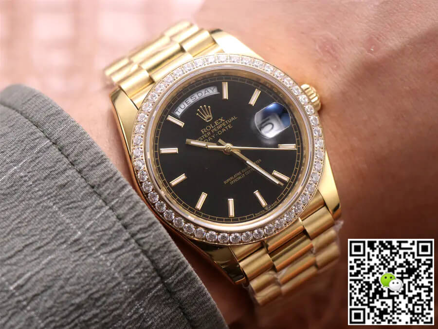 Replica R01ex Day Date 40MM 1:1 Best Edition EW Factory Yellow Gold Black Dial