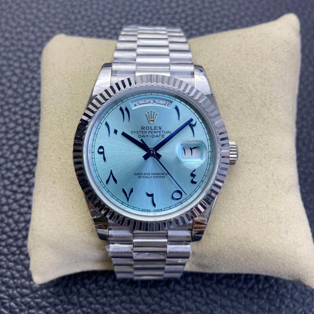 Replica R01ex Day Date 1:1 Best Edition BP Factory Middle East Custom Ice Blue Dial