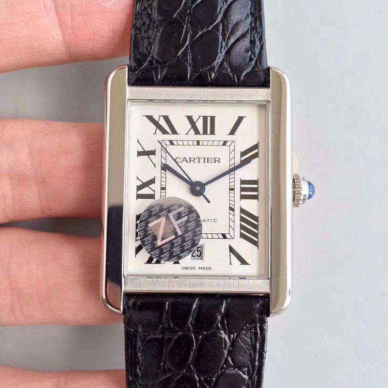 Ca*t1er Replica Tank Solo W5200027 ZF Factory 1:1 Best Edition Mechanical Watches Swiss ETA9015 Black Leather Strap