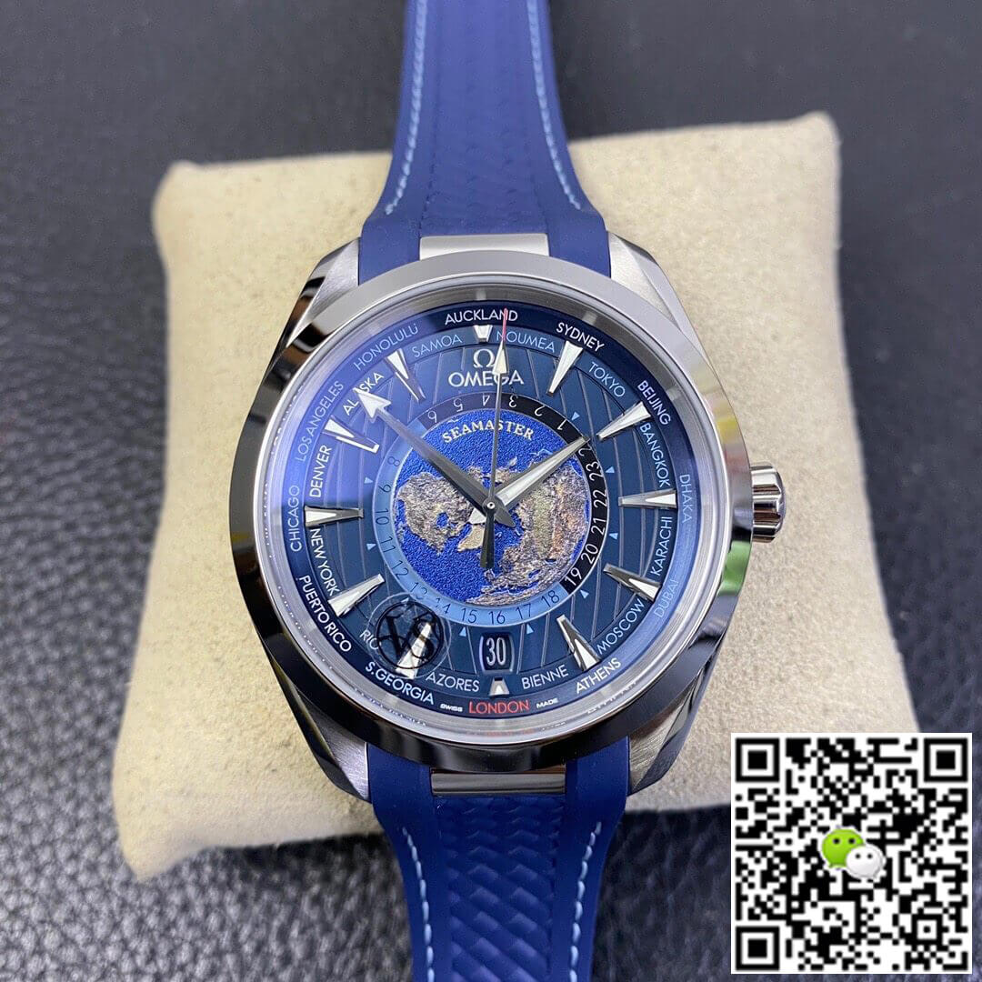 Replica 0me*ga Seamaster Aqua Terra GMT Worldtimer 220.12.43.22.03.001 1:1 Best Edition VS Factory Blue Dial Swiss ETA8938