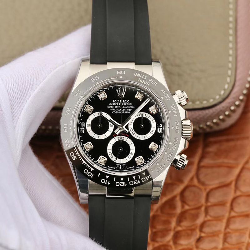 R01ex Daytona Replica  Cosmograph 116519 Noob Factory 1:1 Best Edition D1am0nds Markers Swiss ETA4130 Black Rubber Strap