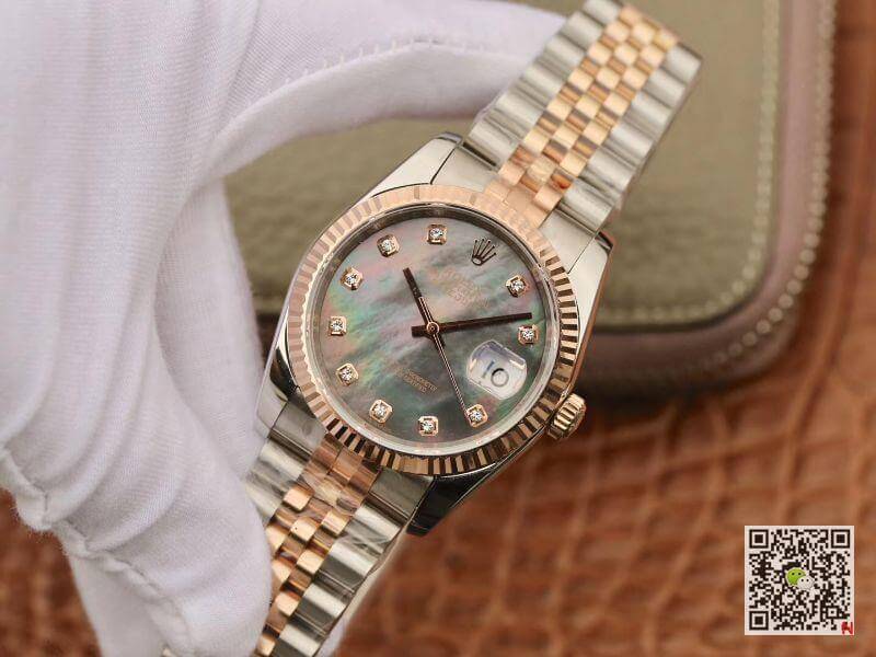 Replica R01ex Date-Just 36mm 1:1 Best Edition Gray Dial D1am0nd Markers 18K Gold Wrapped Swiss ETA3135