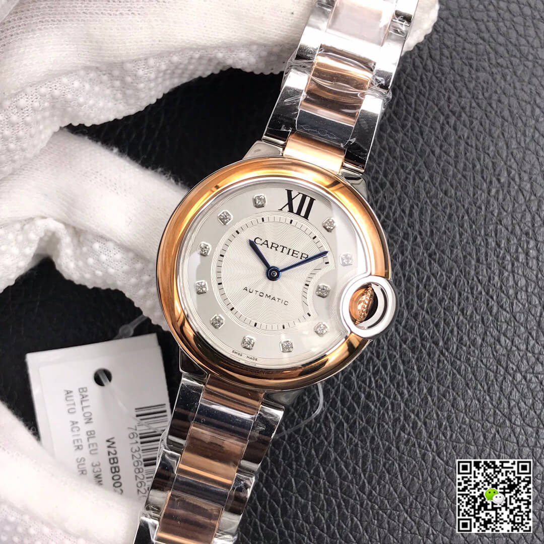 Replica Ballon Bleu De Ca*t1er 28MM 1:1 Best Edition V6 Factory V8 Silver Dial Gold Strap