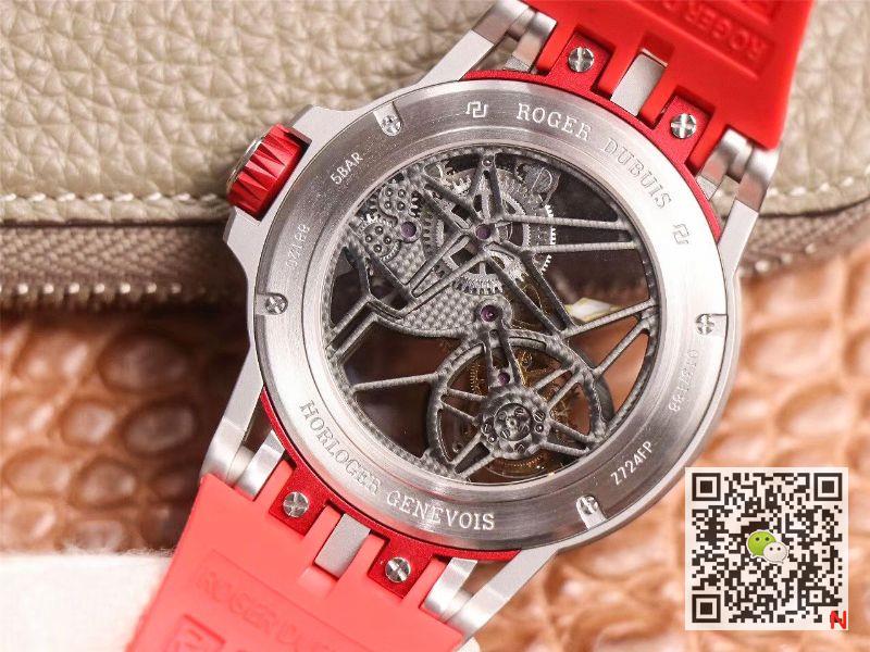 Replica Roger Dubuis Excalibur Spider RDDBEX0572 Hollow Flight Tourbillon 1:1 Best Edition JB Factory Red Strap Swiss RD505SQ