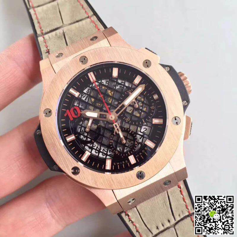 Replica Hublot Big Bang Aero Bang Gold Mechanical Watches 1:1 Best Edition Swiss ETA4100 Black Skeleton Dial