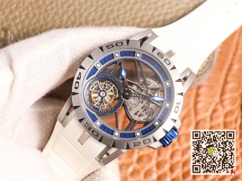 Replica Roger Dubuis Excalibur RDDBEX0622 Tourbillon JB Factory 1:1 Best Edition Blue Hollow Dial Swiss RD505SQ