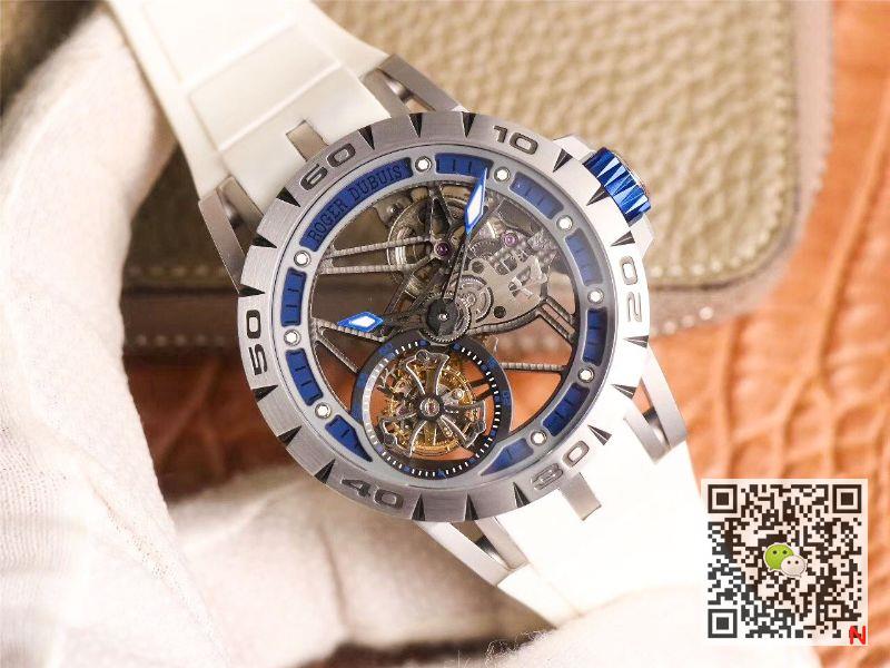 Replica Roger Dubuis Excalibur RDDBEX0622 Tourbillon JB Factory 1:1 Best Edition Blue Hollow Dial Swiss RD505SQ