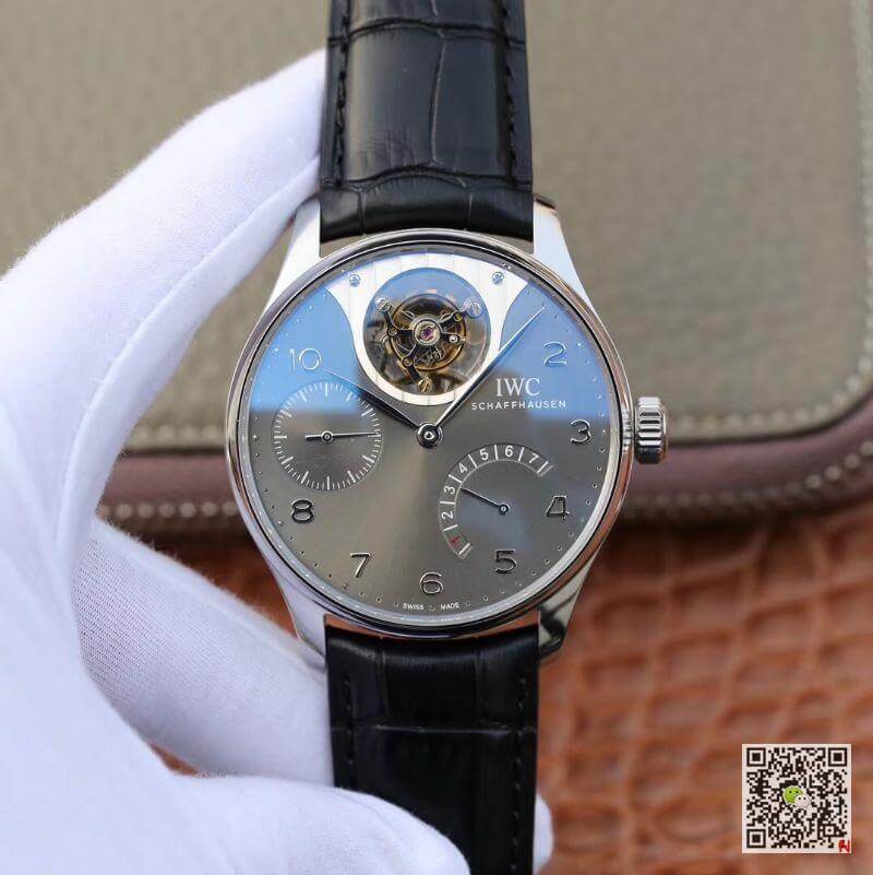 IWC Replica Portuguese IW504210 Tourbillon 1:1 Best Edition Slate Gray Dial On Black Leather Strap Swiss ETA Tourbillon Movement